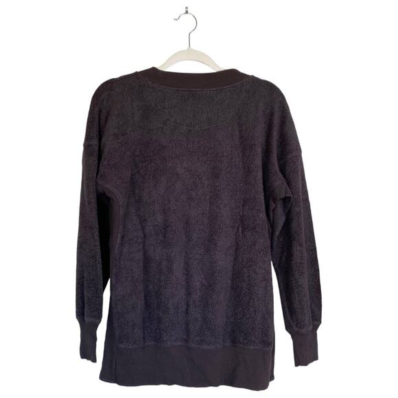 AERIE Chilled Out Split Hem Teddy Soft Sweatshirt Size Small Brown Fleece - Picture 2 of 9